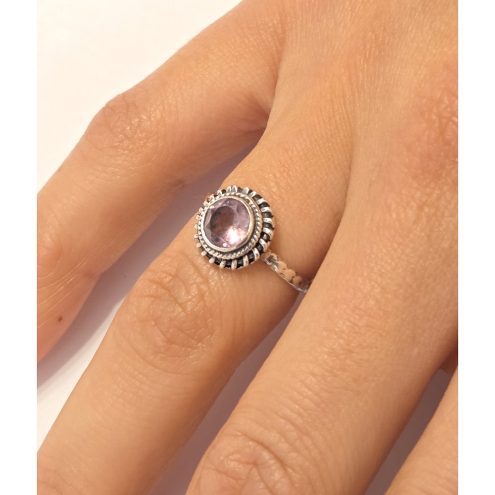 Vintage Sterling Silver Bezel-set Amethyst Ring Size 5 925